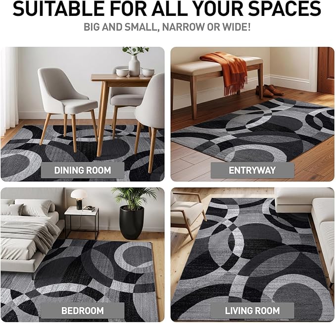 Rugshop Contemporary Abstract Circles Perfect for high Traffic Areas of Your Living Room,Bedroom,Home Office,Kitchen Area Rug 10' x 14' Gray