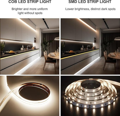 COB LED Strip Lights Natural White,24V Dimmable led Light Strip KIT with Remote and app Control,4000K 25FT/7.5m 8mmwide Ra>90 Cuttable Flexible Strip Lights for Bedroom,Wardrobe,Cabinet