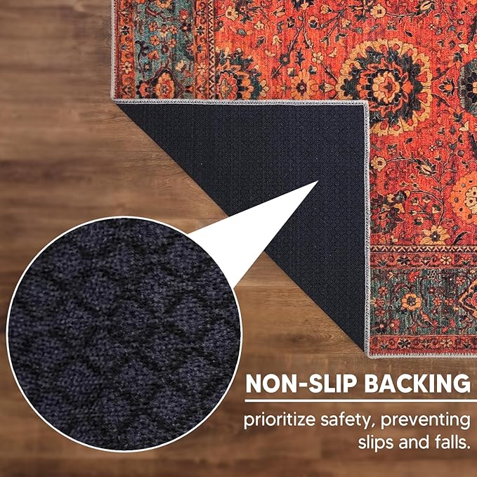 Keen Home Design 6x9 Rug - Machine Washable Area Rug with Non-Slip Backing, Ideal for Living Room, Dining Room, Bedroom - Vintage, Easy Clean, Durable, Low Pile Rug - (6' x 9')