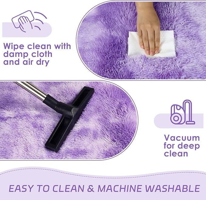 duduta Purple Plush Rugs for Bedroom 3x5 ft, Tie Dye Fluffy Shag Rug for Dorm Nursery Bedside, Machine Washable Non Slip