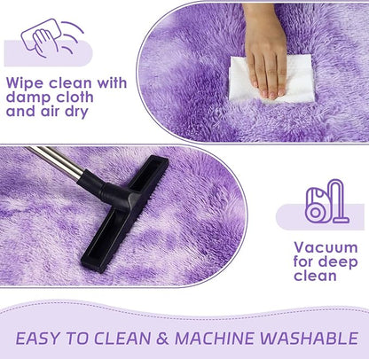 duduta Purple Plush Rugs for Bedroom 3x5 ft, Tie Dye Fluffy Shag Rug for Dorm Nursery Bedside, Machine Washable Non Slip
