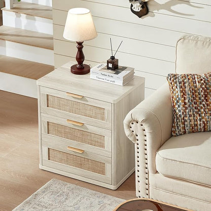 LEYAOYAO Rattan Dresser and Nightstand Set of 2, Boho Wood Dresser for Bedroom with 6 Drawers and Night Stand with 3 Drawer, Bedroom Furniture, Dressers & Chests of Drawers, Living Room, Hallway