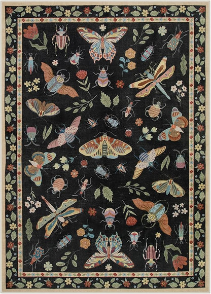 Lahome Insect Washable Small Area Rug, 3x5 Area Rug for Bedroom Living Room, Non-Slip Soft Accent Throw Carpet for Kitchen Office Entryway Bathroom Office, Black