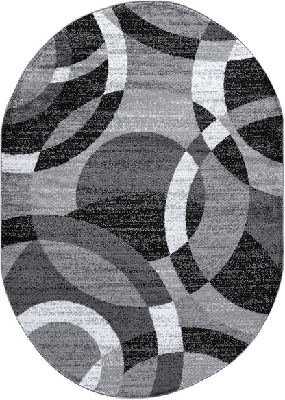 Rugshop Gray Modern Geometric Oval Rug, Abstract Circles, High-Traffic, Non-Shedding, for Living Room, Bedroom and Home Office, 5' x 7' Oval