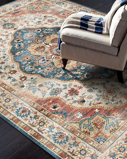 vivorug 3x5 Rug, Small Area Rug for Living Room, Bedroom, Kitchen, Machine Washable Non-Slip Throw Rug, Vintage Carpet for Entryway Nursery Coffee Table - Durable (Beige)
