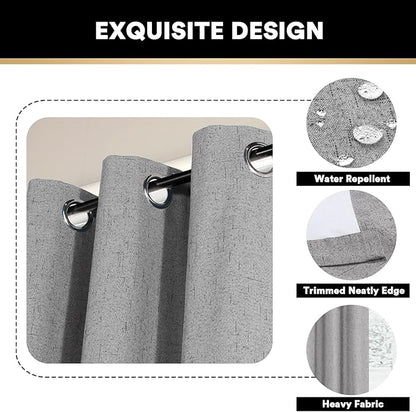 PrinceDeco 100% Blackout Curtains 84 inches Long for Bedroom Dining Room Soundproof Window Treatment Drapes with White Liner Noise Reducing Linen 84 Inch Blackout Curtains，Light Grey，42 x 84 Inch