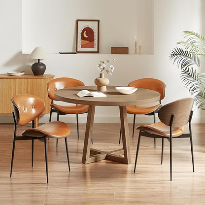Art Leon Mid Century Modern Dining Chairs, Set of 2, Faux Leather Kitchen Dining Room Chairs, Armless Accent Chairs with Metal Legs, Gray Oak/Brown
