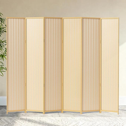 6 Panel Room Divider and Folding Screen,Bamboo Room Divider for Room Separation,67" H x 92.1" W