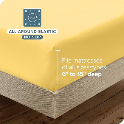 Bare Home Hotel Luxury Twin XL Sheet Set, Extra Soft - 4 Piece Set - Deep Pockets - Easy Fit - Cooling & Breathable - Wrinkle, Fade, Stain Resistant - Includes 2 Pillowcases (Twin XL, Lemon Drop)