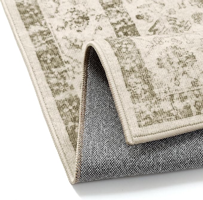 Taupe 2x3 Entryway Rug Vintage Area Carpet Indoor Kitchen Washable Door Mat Entrance Small Low Pile Traditional Distressed Retro Accent Throw Rug Non Slip Office Bathroom