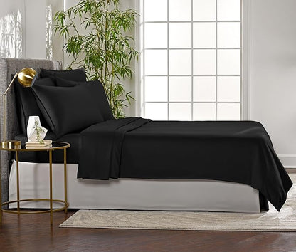 Pure Bamboo Twin Sheets, Genuine 100% Organic Viscose Derived from Bamboo Bed Sheet Set, Luxuriously Soft & Cooling, Double Stitching, 2 Year Quality Promise (Twin, Black)