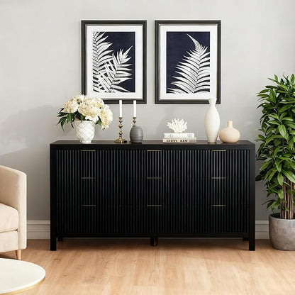 Modern Chest of Drawers with 9 Drawers, Modern Chest of Drawers for Closet, Large Storage Cabinet with Solid Natural Wood Legs for Living Room, Bedroom,Hallway, Black Oak
