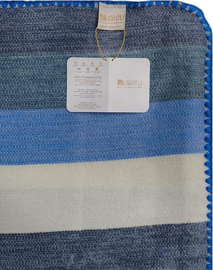 QISU Alpaca Wool Blanket Throw | Large, Beautiful, Warm, Stripe | 85 x 65 inches | Ultra-Soft, Hypoallergenic and Breathable | Non-Itchy or Scratchy Fabric (Blue White Stripe), Queen