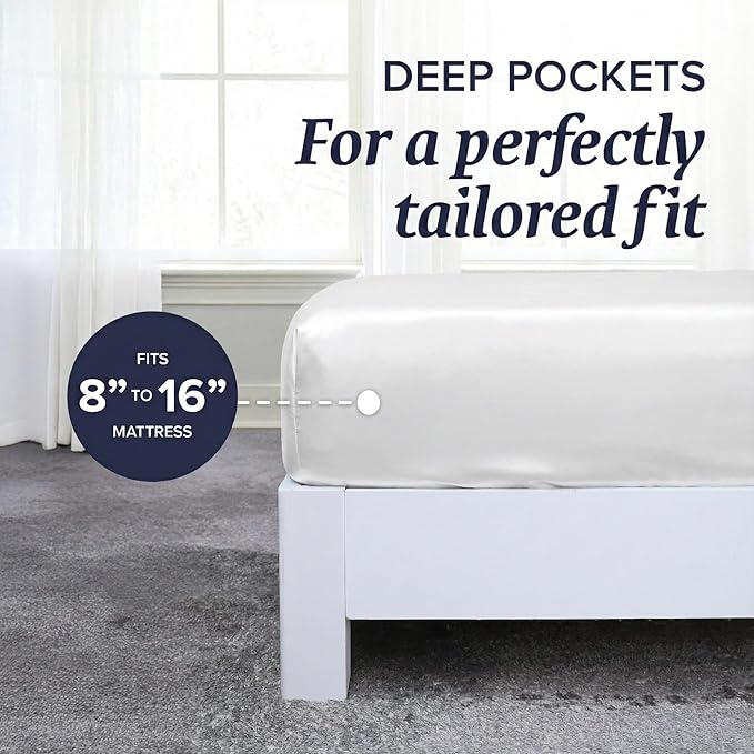 Beckham Hotel Collection Cal King Sheet Set 100% Cotton, 500TC Luxury Sateen Bedding, 16” Deep Pocket, Moisture-Wicking, 4-Piece, White