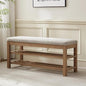 VKNOW Entryway Bench, 44.3” Upholstered Shoe Bench for Bedroom, 2-Tier Storage End of Bed Bench with Rubberwood Legs for Living Room, Hallway, Brown