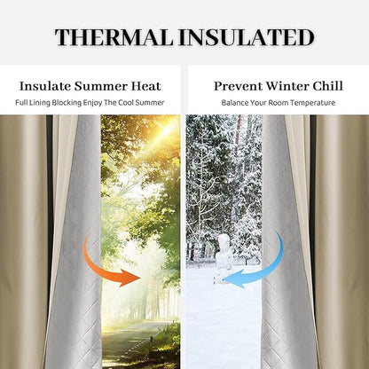 3-in-1 100% Blackout Curtains 120 Inches Long, Thermal Insulation, Soundproof Back Tab Drapes for Bedroom Living Room Sliding Glass Door, with Pin Hooks, Beige 50x120 Inch 1 Panel