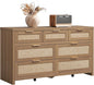 SICOTAS 7 Drawer Dresser for Bedroom, 57" Wide Rattan Dressers, Large Chest of Drawers for Bedroom, Dresser TV Stand, Boho Closet Organizer (Reclaimed Caramel Oak, 7 Drawers (1 pc))