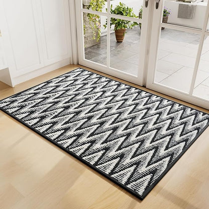 Indoor Door Mat 24x35, Dirt Resistant & Absorbent Doormat for Entryway Inside, Non-Slip Rubber Backing Front Door Mat Indoor Entrance, Low-Profile, Washable, Black
