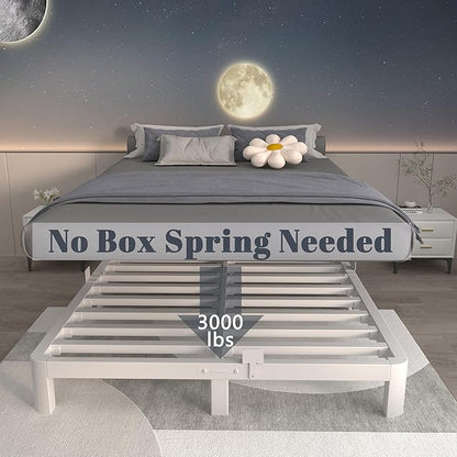 ITIMIDI 10 Inch Full White Bed Frames with Metal Gaskets,Metal Platform Bed Frame Full Size, Heavy Duty Steel Support 3000 LBS, No Box Spring Needed, Anti-Slip Mattress Stopper, Easy Assembly