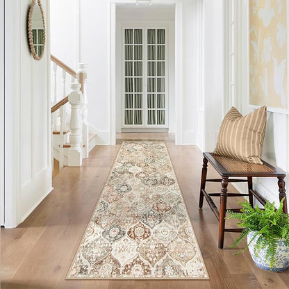Lahome Moroccan Hallway Rug, 2'5''x8' Kitchen Runner Rugs Non Skid Washable Runners for Hallways, Ultra-Thin Oriental Carpet for Entryway Laundry Room Bedroom Bathroom, Khaki