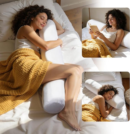 SyMax 7.8"x38" Body Pillow for Twin Bed, Memory Foam Bolster w/Removable Velvet Cover, Headboard Gap Filler Pillow, White