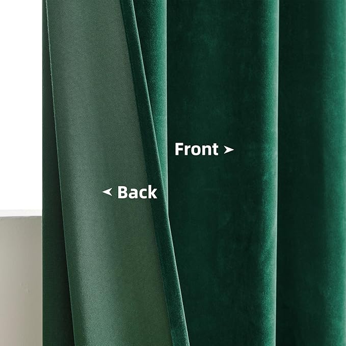 Joydeco Dark Green Velvet Curtains 96 Inches Long, Luxury Grommet Blackout Curtain 2 Panels, Thermal Insulated Privacy Room Darkening Window Drapes for Bedroom Living Room Home Theatre (52Wx96L)