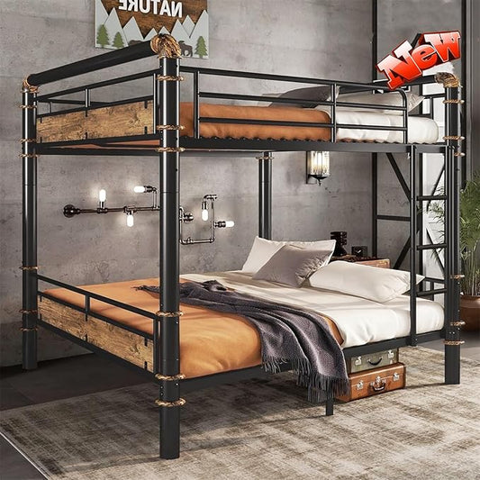 Upgraded & Stronger Heavy Duty Metal Queen Over Queen Bunk Bed for Adults & Teens, Thickened More Stable Safer Bunkbeds (Greater Weight Capacity) (Queen Over Queen)