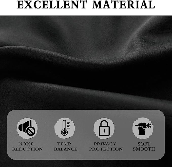 DONREN Bedroom Window Treatments Blackout Curtains - Thermal Insulating Rod Pockets Drapes Panels for Living Room (52 by 90 Inches,2 Panels,Black)