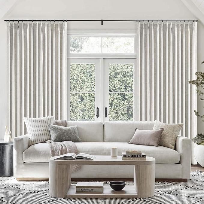 Topfinel Extral Wide Custom Sliding Door Curtains, Pinch Pleated 100% Blackout Linen Luxury Curtains with Hooks for Patio Large Window Living Room Track, 72" Wx84 L 1 Panel
