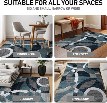 Rugshop Blue Modern Geometric Indoor Large Area Rug, Overlapping Circle Pattern, Fade Resistant, Non-Shedding, for Living Room, Dining Room and Family Room, 7'10" x 10'2"