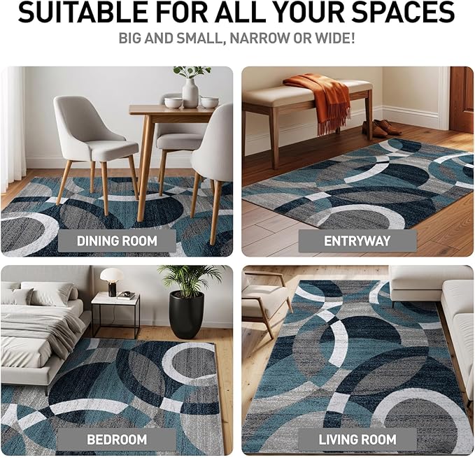 Rugshop Contemporary Abstract Circles Perfect for high Traffic Areas of Your Living Room,Bedroom,Home Office,Kitchen Area Rug 9' x 12' Blue