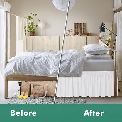 Biscaynebay Wrap Around Bed Skirts with Split Corners for Queen Beds 21" Drop, White Adjustable Elastic Dust Ruffles Easy Fit Wrinkle & Fade Resistant Silky Luxurious Fabric Machine Washable