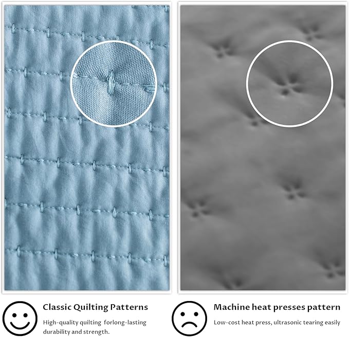 KASENTEX Oversized Queen Quilt Set 102"x106" – Soft Washed 3-Layer Lightweight Bedspread, Minimalist Nordic Design, All-Season Spring & Summer Quilt Set (1 Quilt + 2 Pillow Shams), Blue