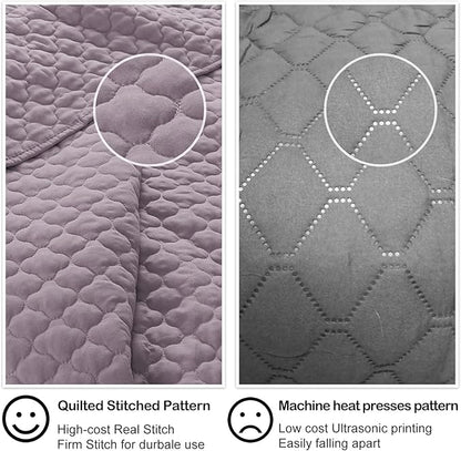 HORIMOTE HOME Quilt King Size Grayish Purple, Lightweight Quilt for Summer, Ultra-Soft Microfiber Modern Style Quilted Clouds Pattern Bedspread Quit Set 3 Pieces(1 Quilt and 2 Pillow Shams)