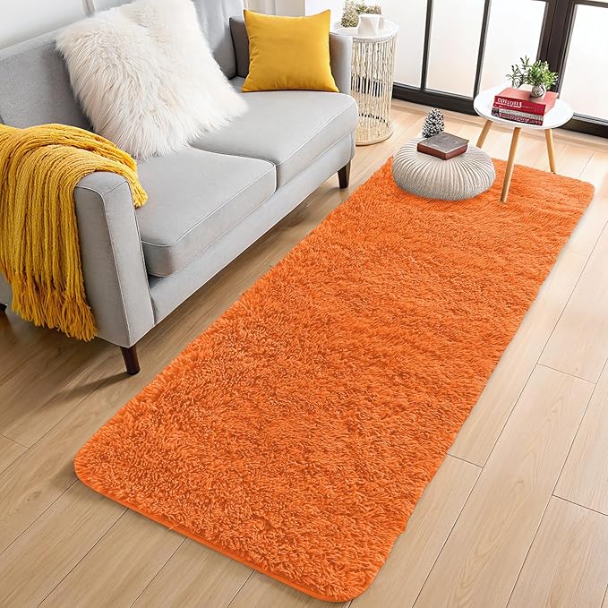 OLANLY 2x5 Machine Washable Runner Rugs for Hallway, Soft Fluffy Shaggy Bedside Rugs for Bedroom, Living Room, Indoor Floor Carpet for Kids Girls and Boys, Nursery Rooms, Home Decor Aesthetic, Orange