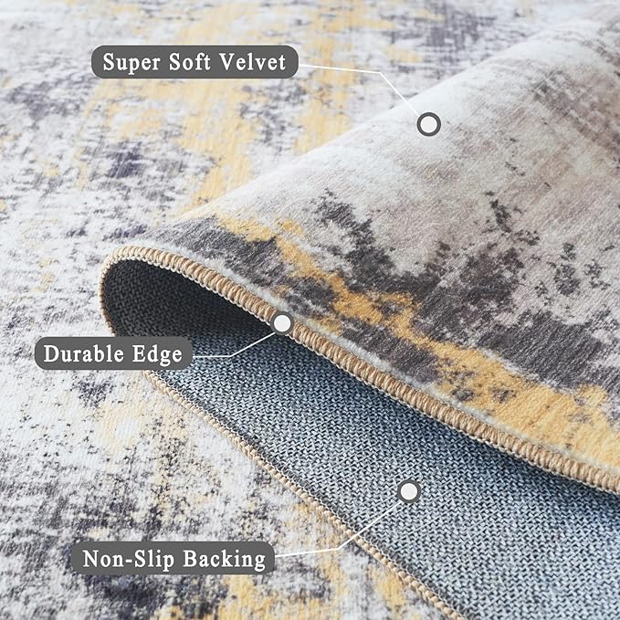 6x9 Area Rug, Ultra-Soft Washable Rug for Living Room, Dinner Room, Bedroom, Non-Slip Modern Abstract Rug, Indoor Carpet Large Area Rug, Yellow
