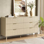 CARPETNAL Fluted 6 Drawer Dresser for Bedroom, 55" Wide Wooden Chest of Drawers with Rounded Corners, Gold Handles, Modern Storage Organizer for Bedroom, Hallway(Beige)