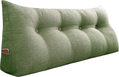 homecozy Wedge Headboard Pillow Dorm Room Reading Pillow Back Support for Sitting Up in Bed Bolster Lumbar Cushion Body Positioning Bedrest Cotton Linen 54in Grass Green Full