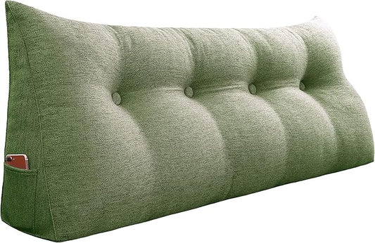 homecozy Wedge Headboard Pillow Dorm Room Reading Pillow Back Support for Sitting Up in Bed Bolster Lumbar Cushion Body Positioning Bedrest Cotton Linen 54in Grass Green Full