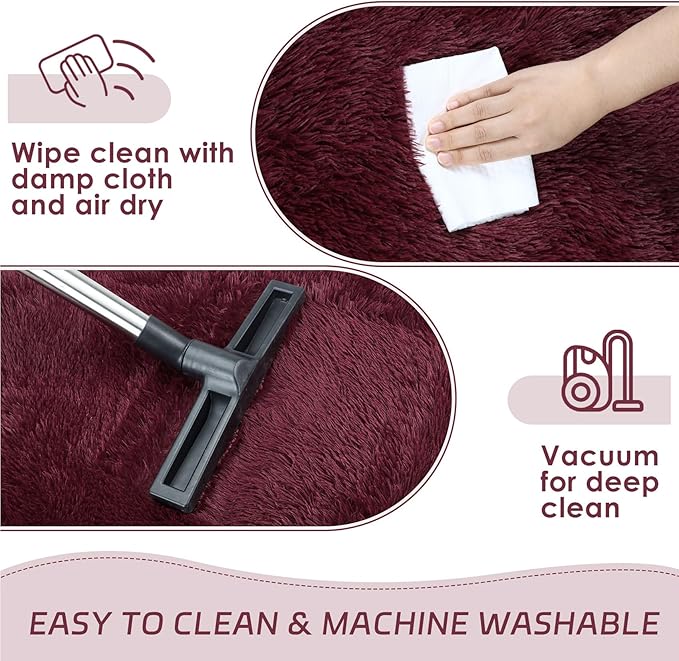 duduta Burgundy Plush Runner Rugs 2x6 ft, Fluffy Shag Rug for Bedroom Nursery Bedside, Machine Washable Non Slip