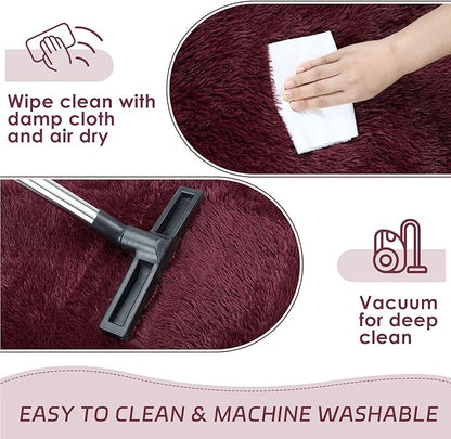 duduta Burgundy Plush Runner Rugs 2x6 ft, Fluffy Shag Rug for Bedroom Nursery Bedside, Machine Washable Non Slip