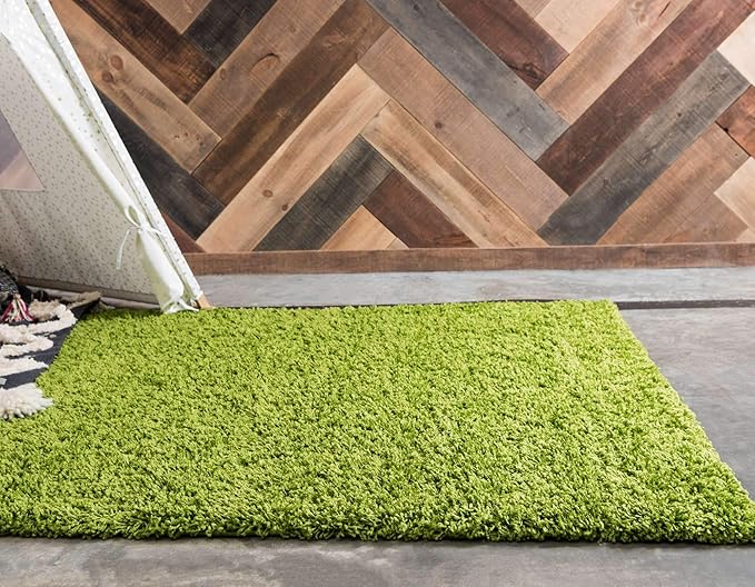 Unique Loom Solid Shag Collection Area Rug (9' x 12' Rectangle, Grass Green)