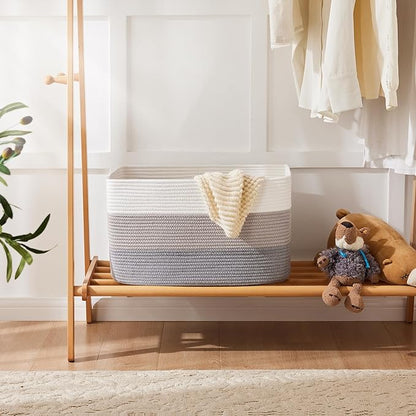 Blanket Basket,Rectangle Woven Baskets for Storage,30L Laundry Basket for Decorative Nursery Blanket,Toys,Dirty Clothes and Magazine in Shelves,Baby Room,and Living Room