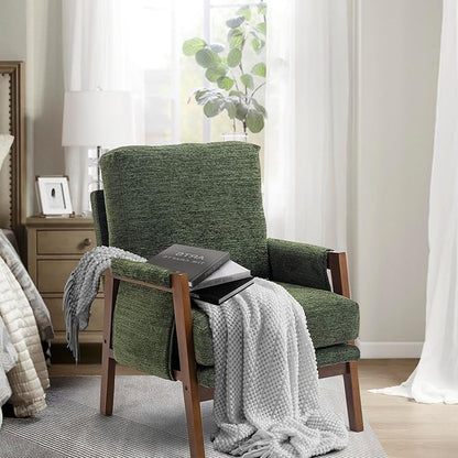 Green Accent Chairs for Living Room Set of 2, Modern Arm Chairs for Bedroom, Wooden Upholstered Mid Century Accent Chairs, Fabric