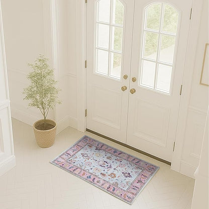 Fame Rugs Pink Beige Modern Oushak Rug 2x3, Vintage Doormat Turkish Colorful Oriental Antique Inspired Washable Small Area Rug, Luxury Living Room Bedroom (390PP, 2' x 3')
