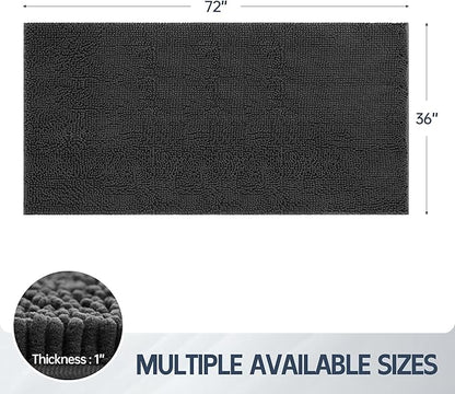 Dog Door Mat for Muddy Paws, 72" x 36" Chenille Absorbent Front Door Mat Inside, Large Runner Mud Mat for Dogs, Trap Dirt Washable Non Slip Outdoor Indoor Entrance Doormats, Grey