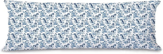 Chinoiserie Cavalier King Charles Spaniel Dog 20x54 Body Pillow Cover with Zipper,Blue and White Grandmillennial French Country Cavalier Dog Decorative Body Pillow Cases for Bed Couch