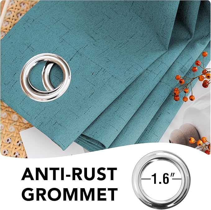H.VERSAILTEX Linen Blackout Curtains 108 Inches Long 100% Absolutely Blackout Thermal Insulated Textured Linen Look Curtain Draperies Anti-Rust Grommet, Energy Saving with White Liner, 2 Panels, Teal