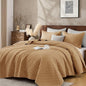 DOWN HOME Twin Quilt Set with Sham Lightweight Quilted Bedspread Coverlet Thin Comforter Bed Cover Vintage Washed Quilted Blanket for All Season, Brushed Microfiber Diamond Stitching, Brown, 66"x92"