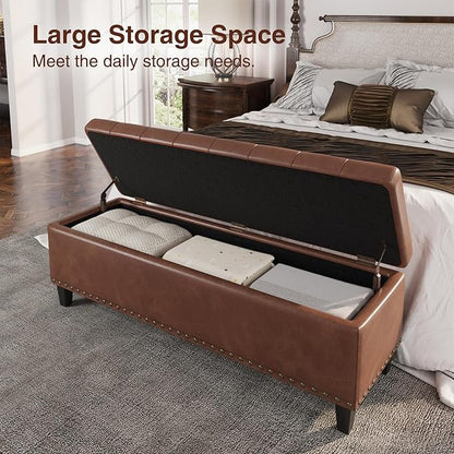Storage Ottoman Bench,51-Inch Large Storage Bench for Bedroom End of Bed, 30 Gallons Faux Leather Ottoman with Storage for Bedroom, Living Room, Entryway, Hallway,Brown